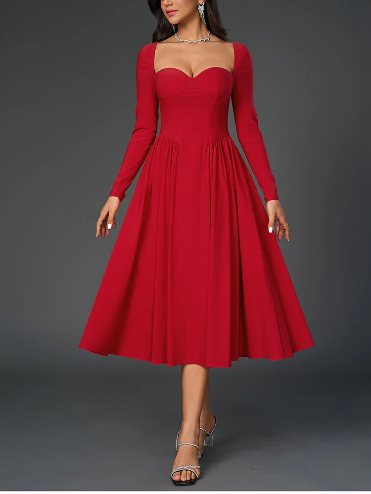 A-line Midi Dress with Rustic Design - Giuliana