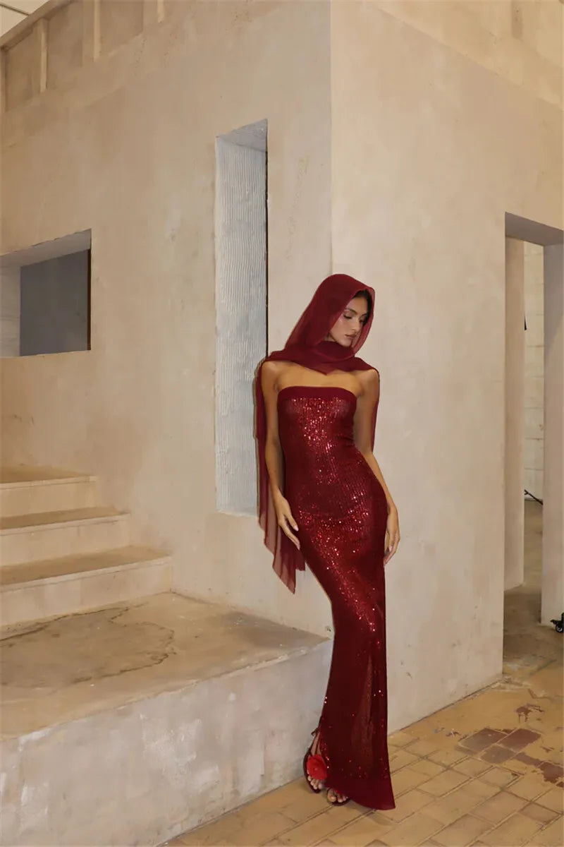 Strapless Maxi Dress with Sequin Design - WIN D