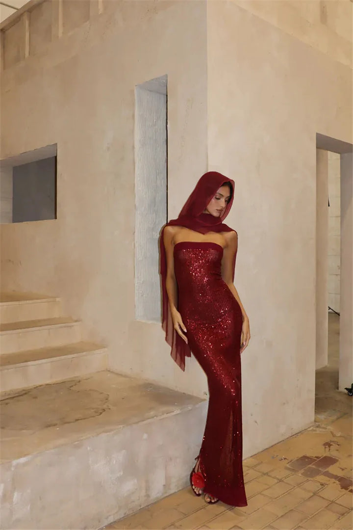 Strapless Maxi Dress with Sequin Design - WIN D