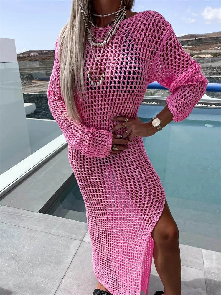 Mesh Maxi Beach Dress with Slit Design - Miranda