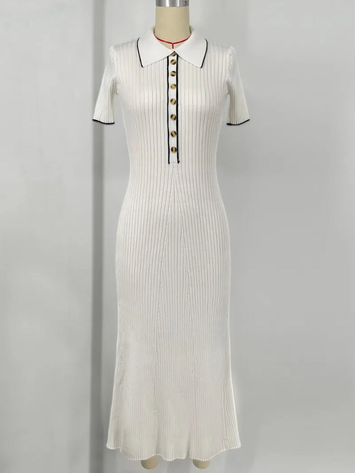Knitted Maxi Dress with Elegant Design and Button Decoration - Ivanna