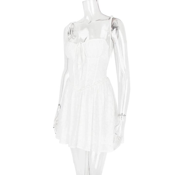 A-Line Mini Dress with Embroidery and Tie Straps - GAYA