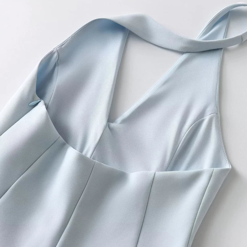 Fitted mini dress with V collar neckline - Vanilla