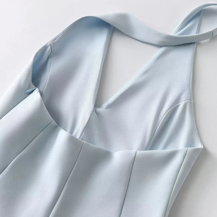Fitted mini dress with V collar neckline - Vanilla