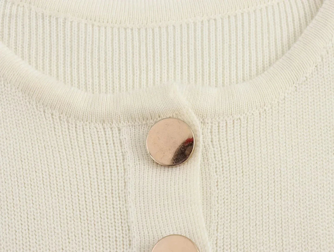Elegant Knitted Midi Dress with Button Decoration and Small Slit - Pierre