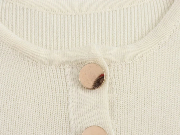 Elegant Knitted Midi Dress with Button Decoration and Small Slit - Pierre