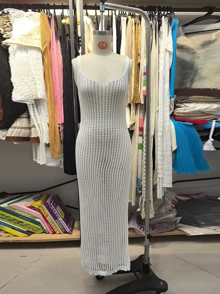Maxi Beach Mesh Dress with Open Back - SUN