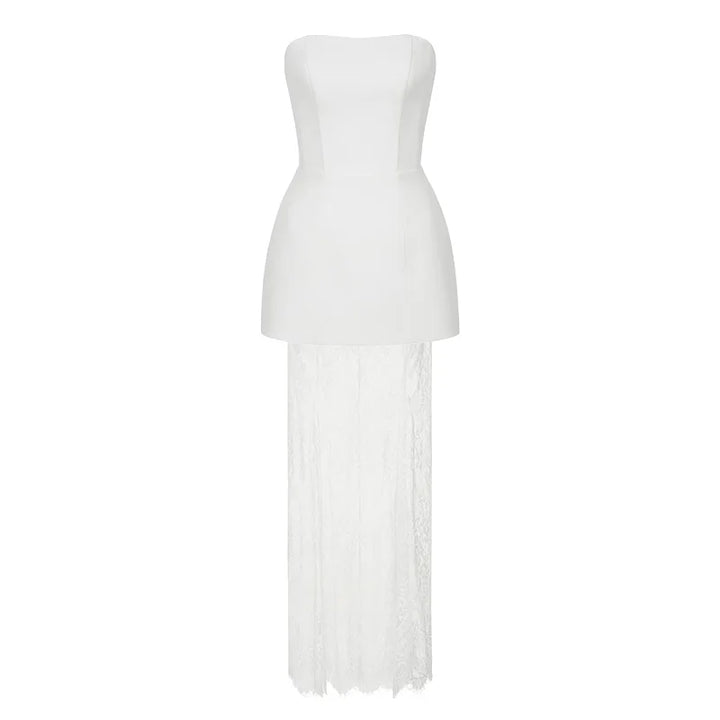 Elegant two-piece set strapless top and maxi lace skirt - Juline