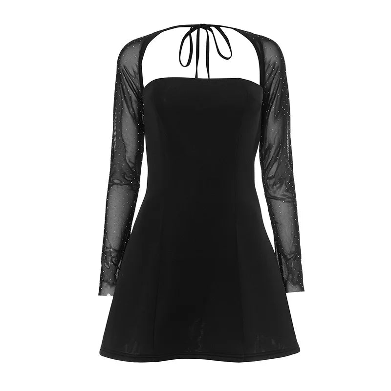 Mini Dress with Glitter Mesh Sleeves - GADE