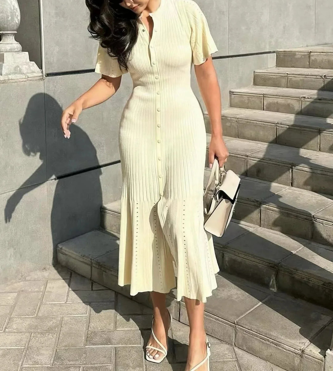 Midi Knitted Dress with French Vintage Design - Mimi