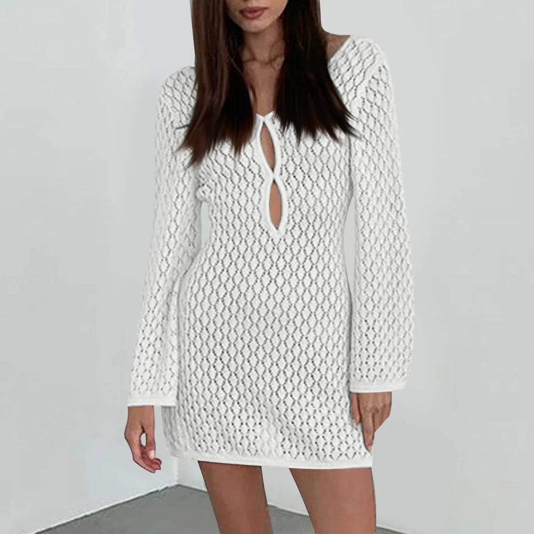 Knitted Mini Beach Dress with Open Back - Keira