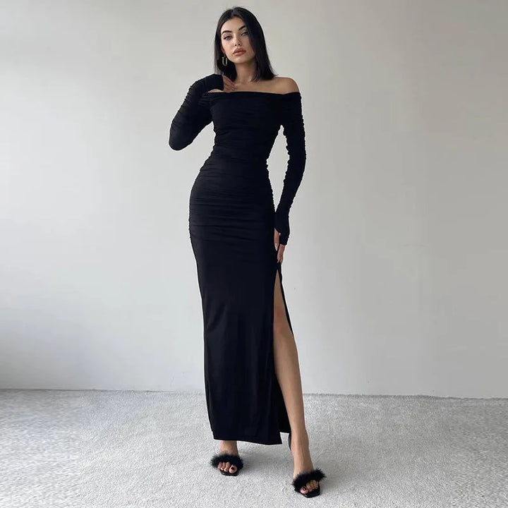 Maxi dress with ruching and slit decoration - MARINA