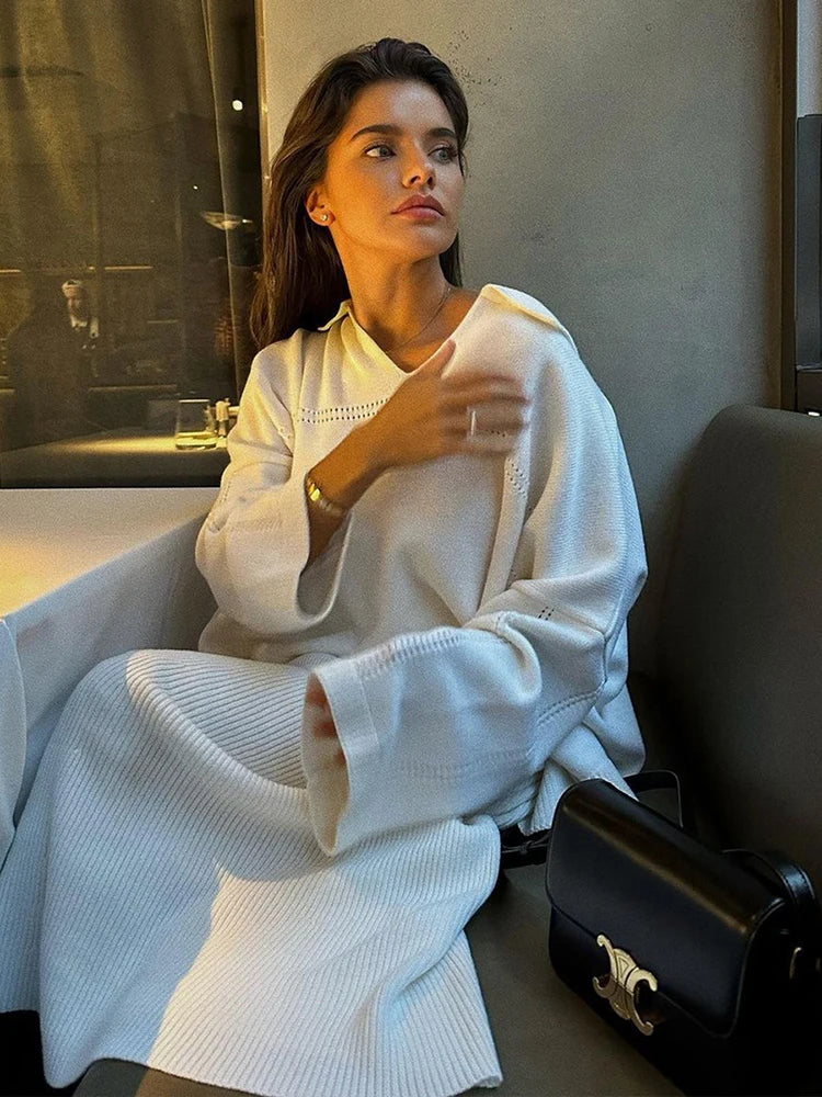 Loose two-piece knitted set maxi skirt and top - Shilav