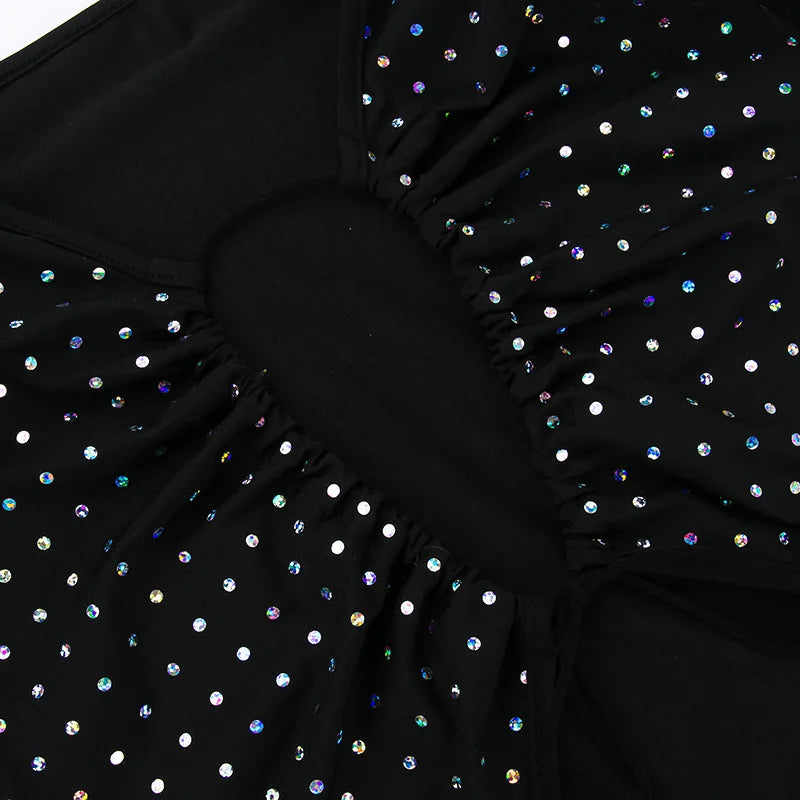 Maxi evening dress with sequins, decorated with a tie neckline - Michaela