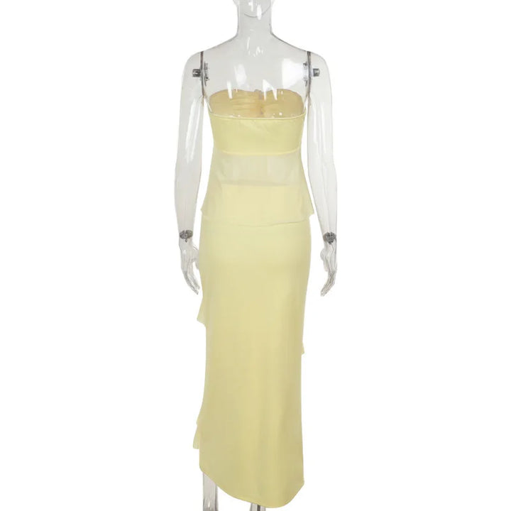 Two-Piece Set with Strapless Top and Maxi Skirt with Ruffle Detail - Sunny