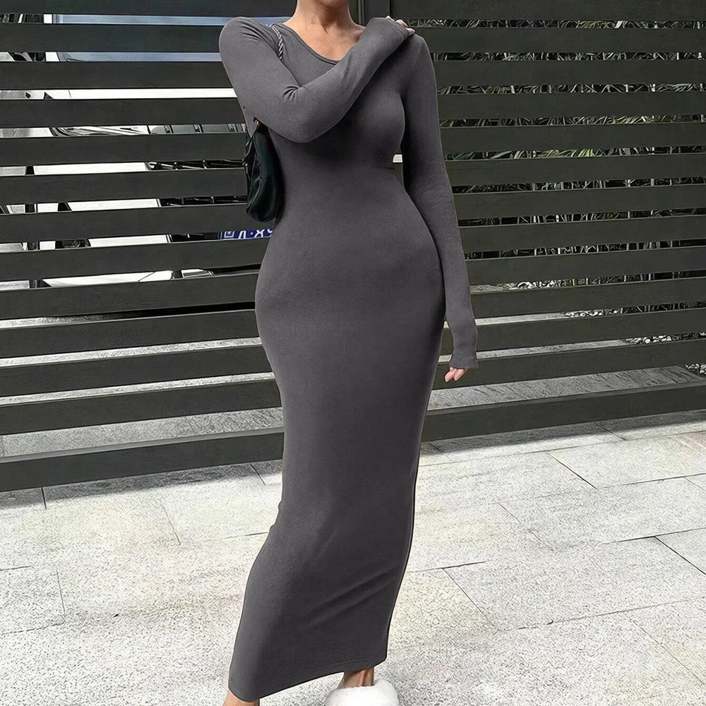 Basic Fitted Knit Maxi Dress - Vanessa