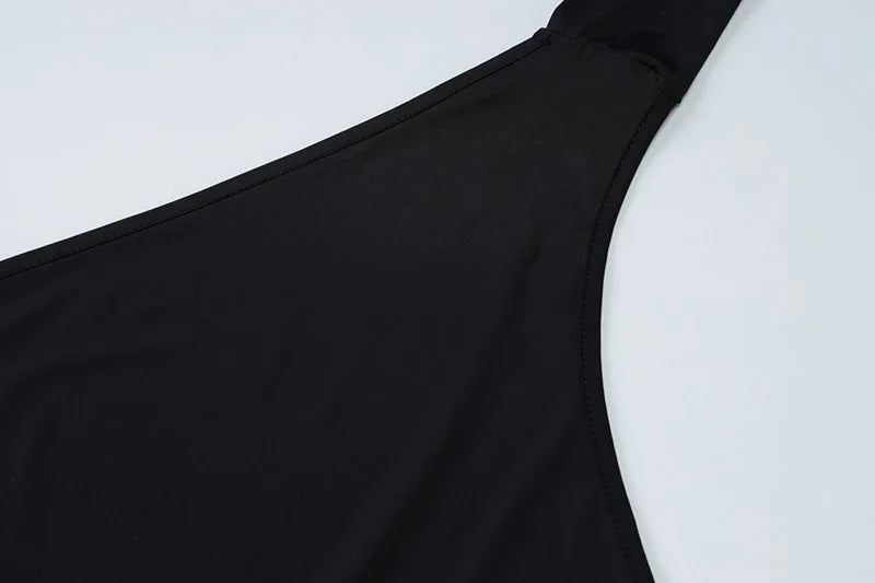 Mini Dress with Open Back, Asymmetric Collar, and Neck Tie Decoration - Rain