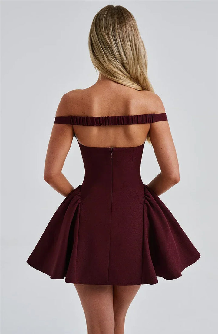Mini A-line dress with open back and matching scarf decoration - Tamara