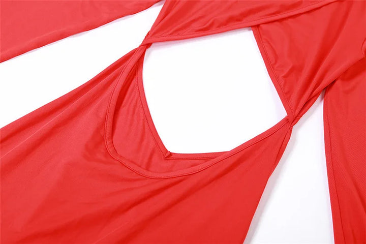Elegant maxi dress with turtleneck and open belly - Rojo