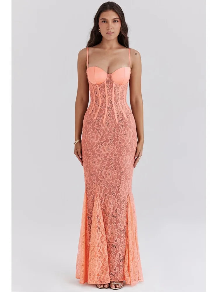 Lace Mermaid Maxi Dress with Corset Design - Jazlyn