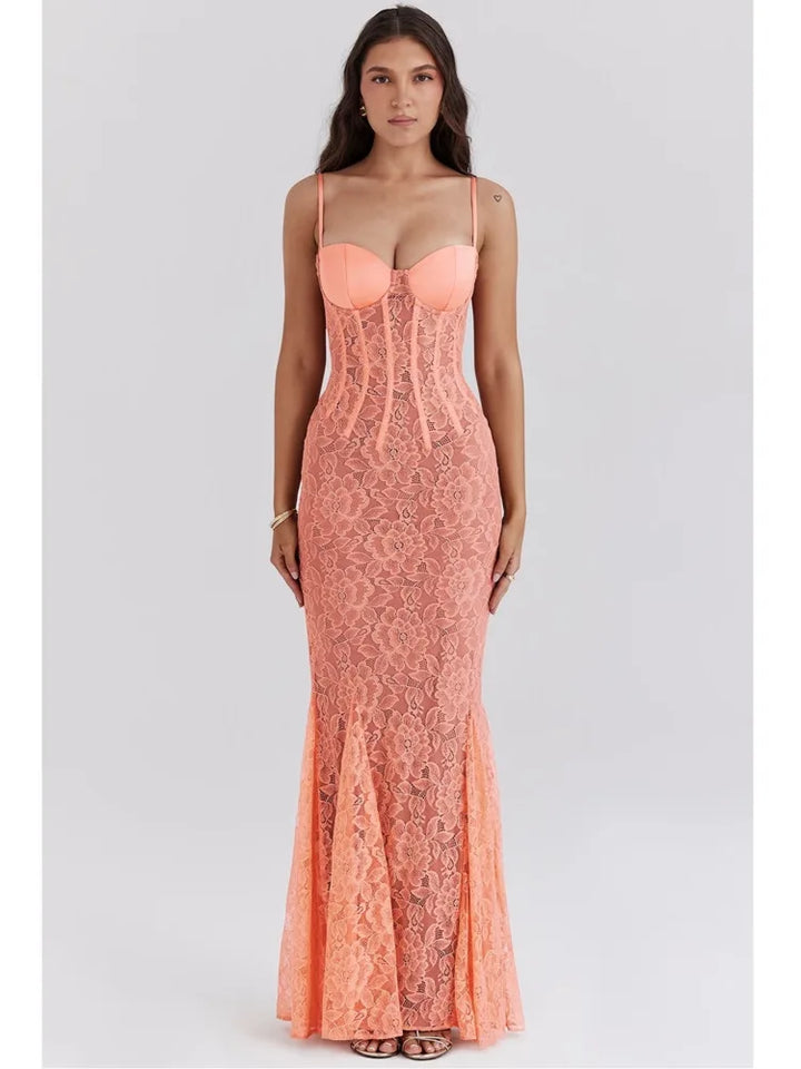 Lace Mermaid Maxi Dress with Corset Design - Jazlyn