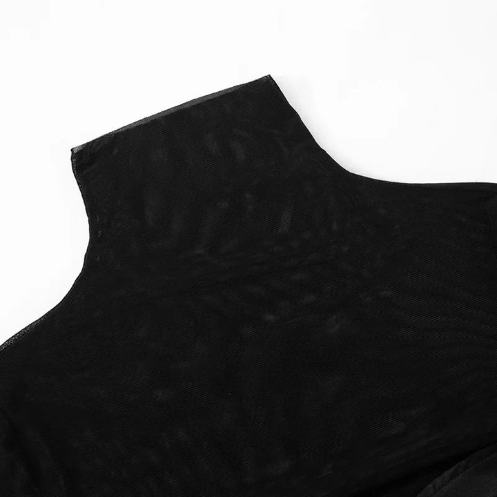 Turtleneck Satin Mini Dress with Mesh Corset and Cutouts - DIANA