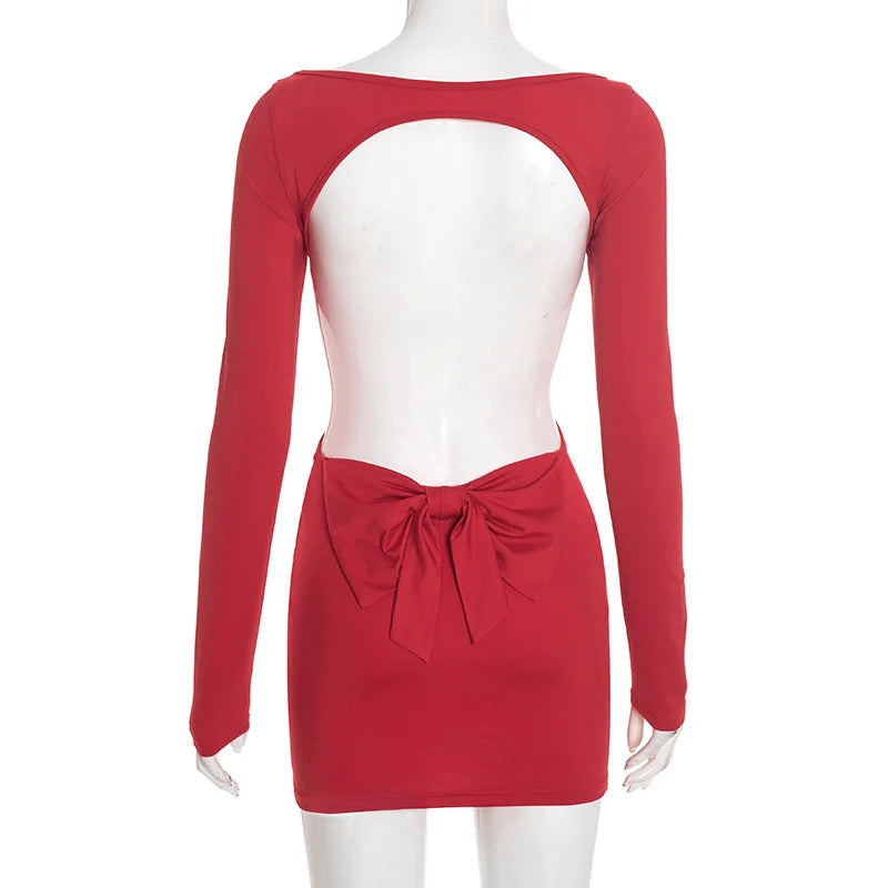 Mini Dress with Open Back and Bow Design - ORIN