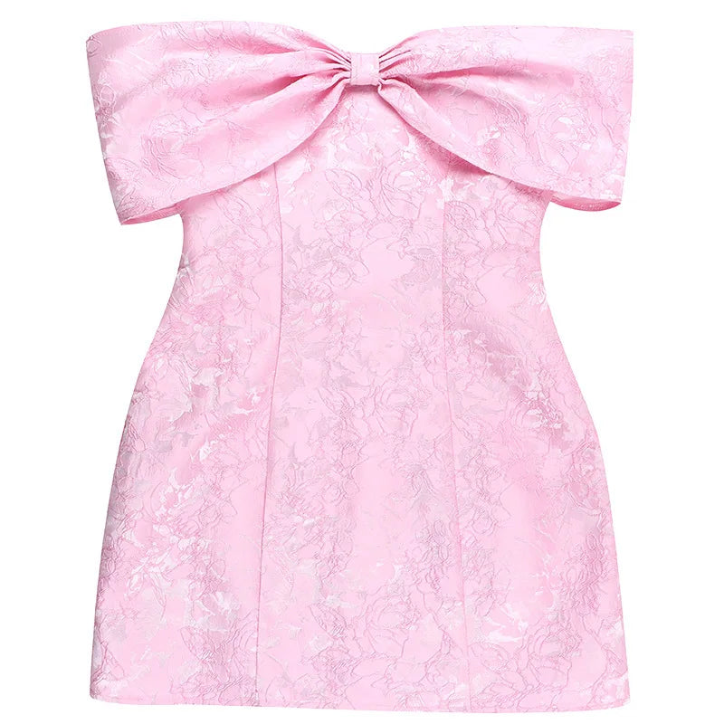 A-line mini dress with bow design and floral embroidery detail - Lenora