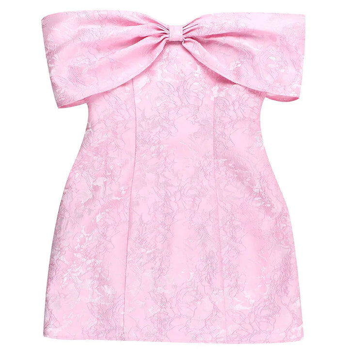 A-line mini dress with bow design and floral embroidery detail - Lenora