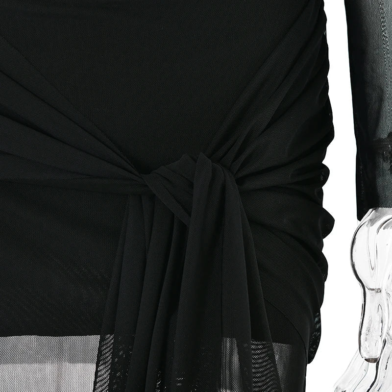 Chiffon mini dress with off-shoulder tie design - CAMI