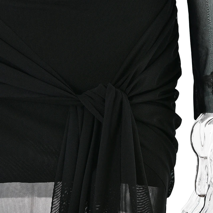 Chiffon mini dress with off-shoulder tie design - CAMI