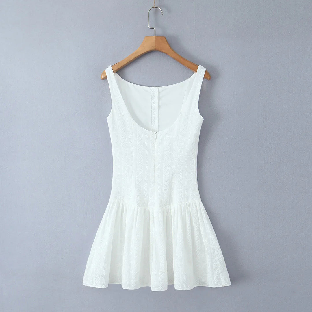 Mini Dress with Embroidery and Button Detail - Shaked