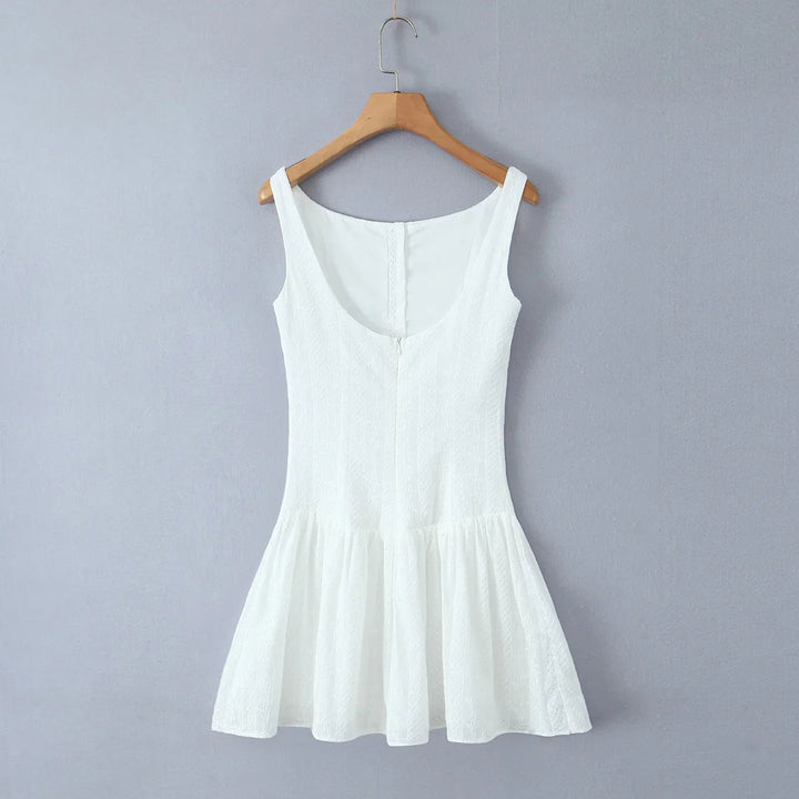 Mini Dress with Embroidery and Button Detail - Shaked