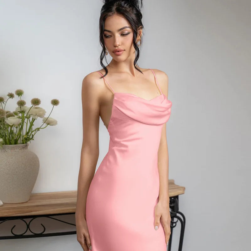 Elegant Satin Maxi Evening Dress - Karin