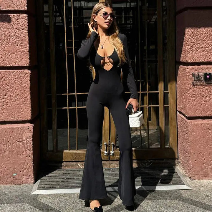 Shaping and Flattering Fabric Jumpsuit with Pedal Pushers and Plunging Neckline - Sirin
