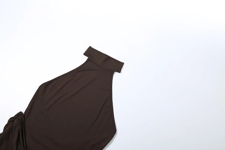 Maxi Dress with Collar, Open Back, Pleats, and Slit - Bianca