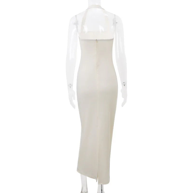 Fitted Maxi Dress with Pin Closure and Open Back - Natasha