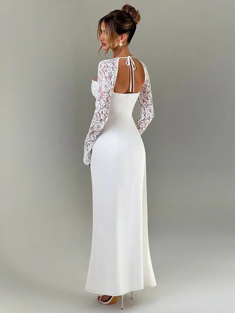 Maxi Dress with Slit and Lace Sleeves - Clarissa