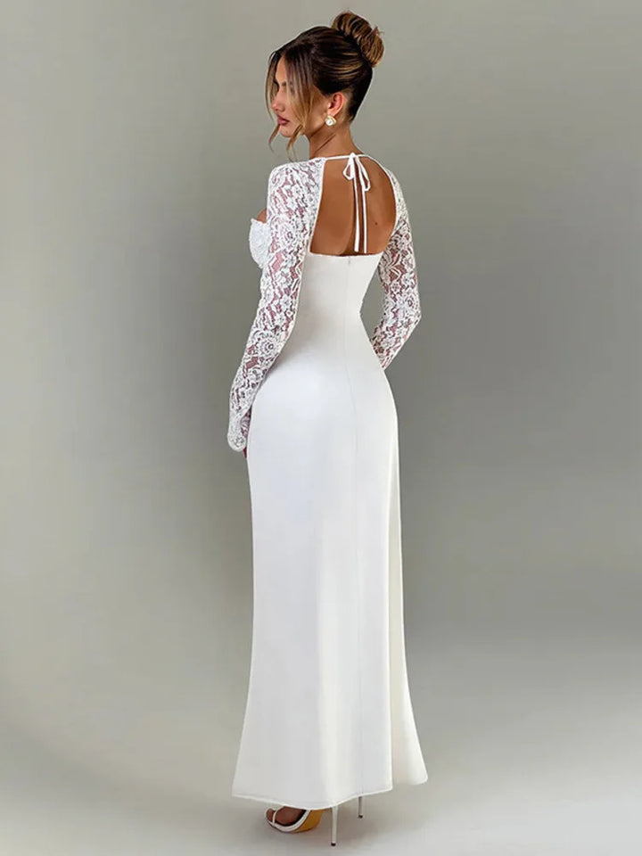 Maxi Dress with Slit and Lace Sleeves - Clarissa
