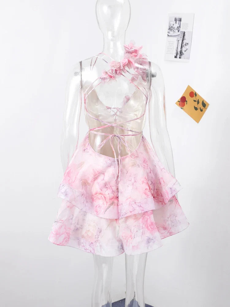 3D Floral Ruffled Mini Dress - Isabella