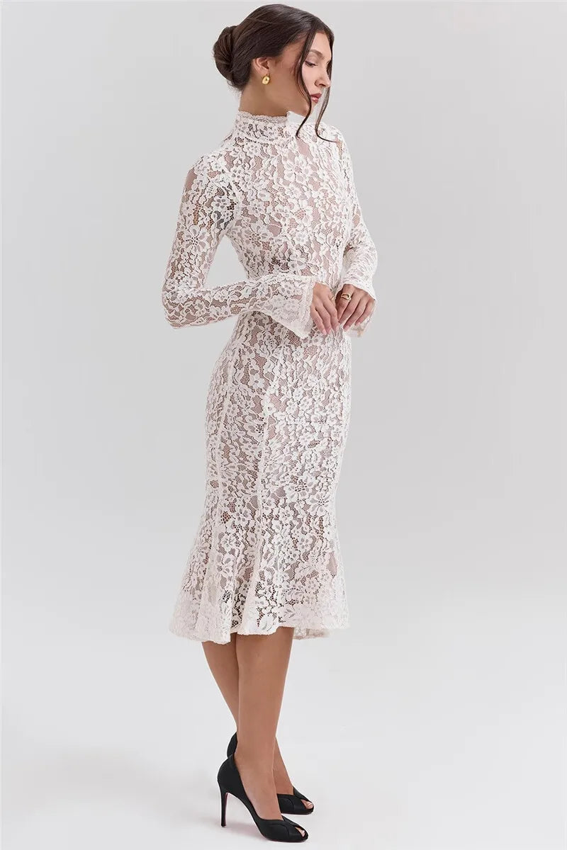 Midi lace dress with half turtleneck - Avia