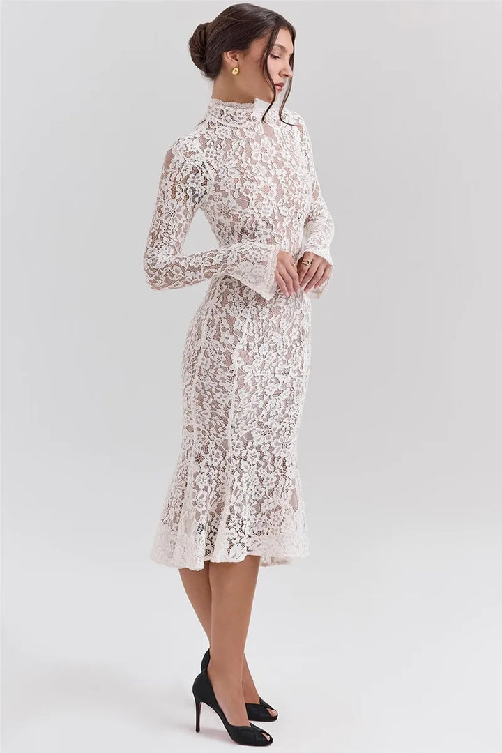 Midi lace dress with half turtleneck - Avia