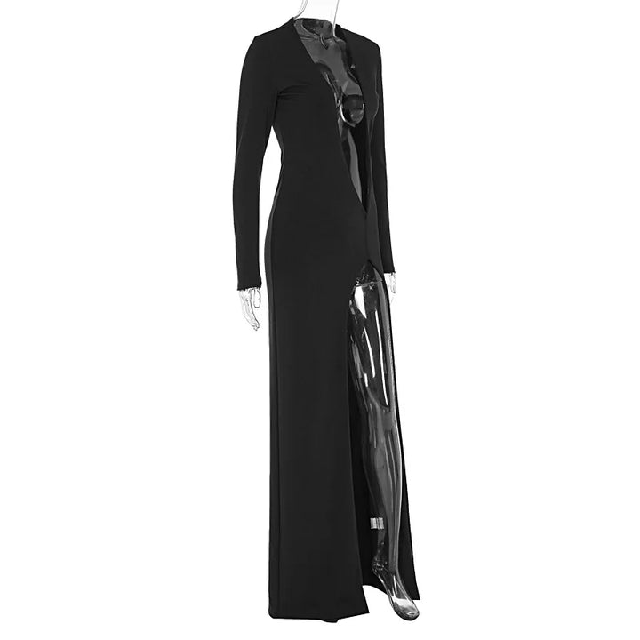 Maxi Dress with Deep V-Neckline and Deep Slit - Laila