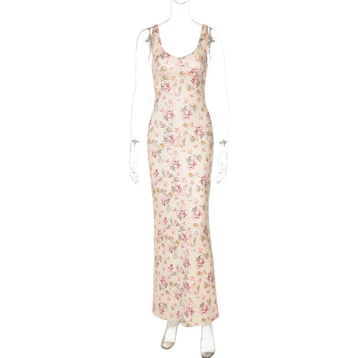 Fitted floral maxi dress with open back - Felicia
