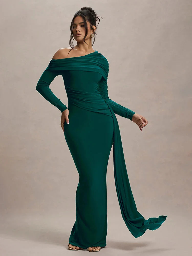 Off-shoulder maxi dress with ruching and ruffle detail - Miguel