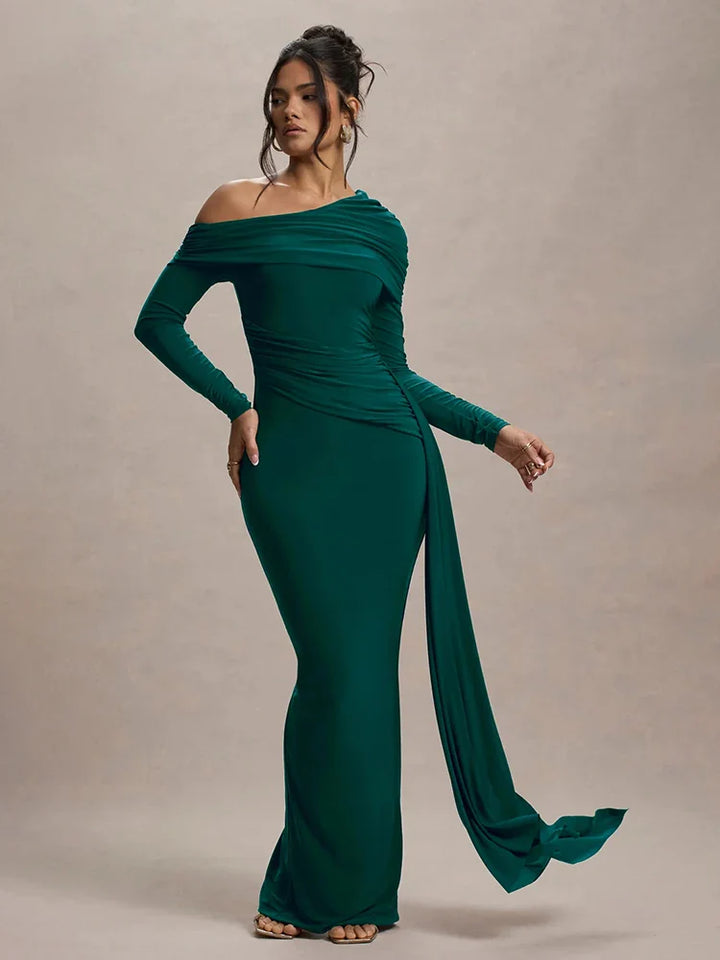 Off-shoulder maxi dress with ruching and ruffle detail - Miguel