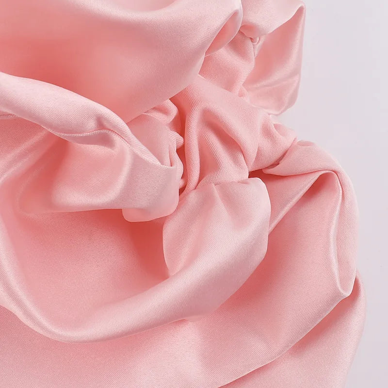 Strapless satin mini dress with balloon shape and bow decoration - Nina