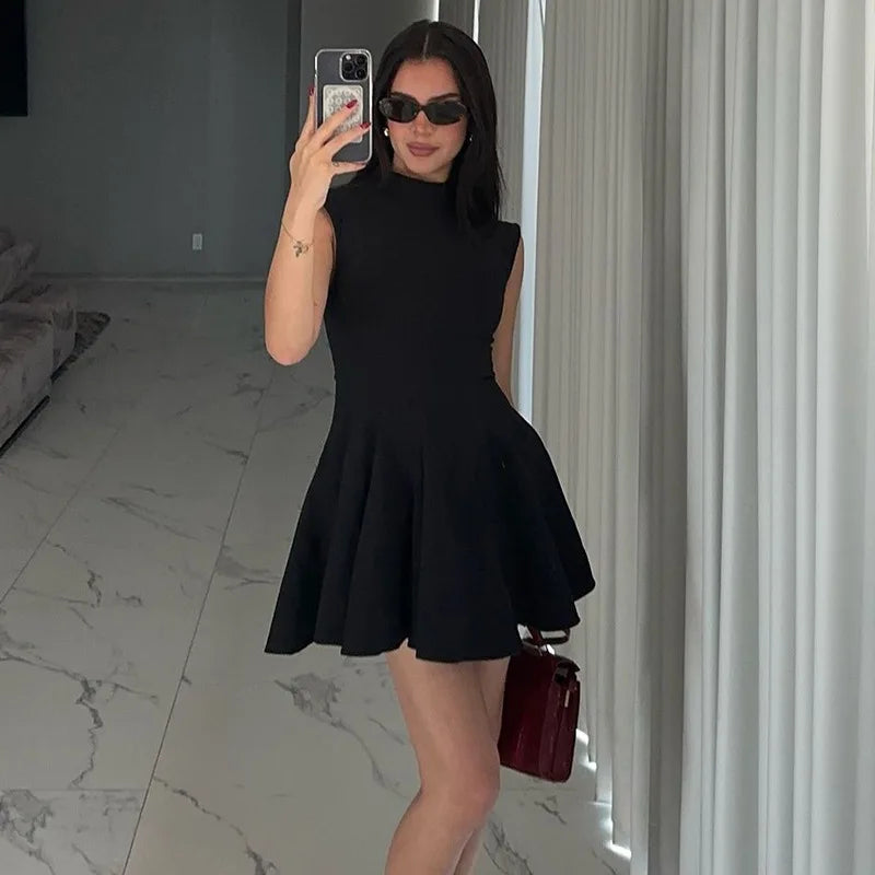 Ruffled Mini Dress with A-Line Cut and Half Turtleneck - Riley