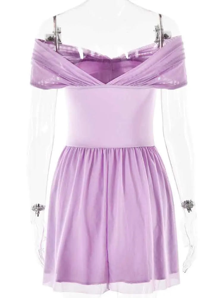 A-line Chiffon Mini Dress with Off-Shoulder - Naya