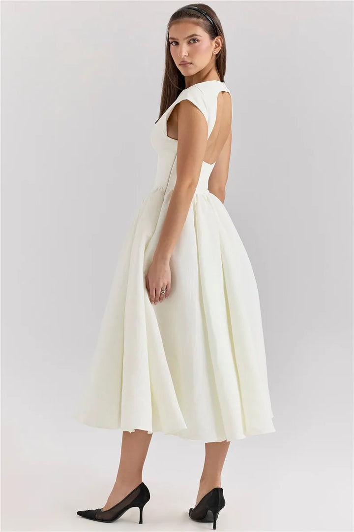 A-Line Midi Dress with Open Back - Rona Lee